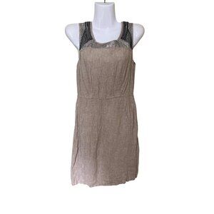 Loft Womens Linen Blend  Dress  Sz 4‎ Sleeveless Beige Romper Sequin  Vacation